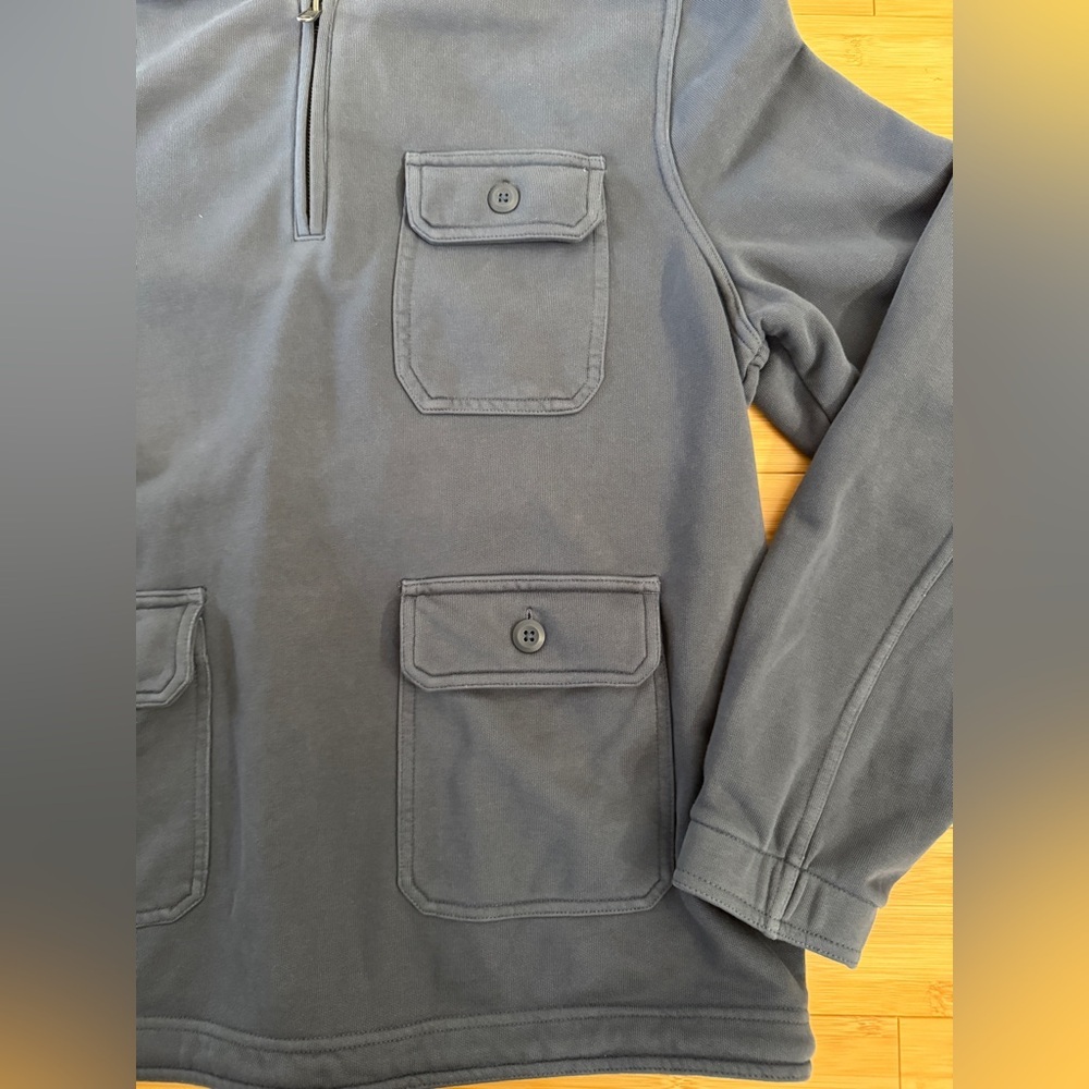 Sun and stone mens blue quarter zip Pullover with Pockets large - Picture 2 of 5